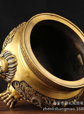 铜三足香炉摆件铜双龙炉摆件铜香炉摆件铜熏香炉摆件