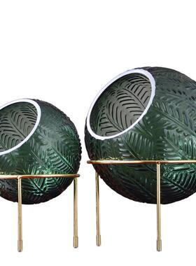 北欧风创意家居饰品艺术品客厅铁艺支架球形玻璃花瓶水培轻奢摆件