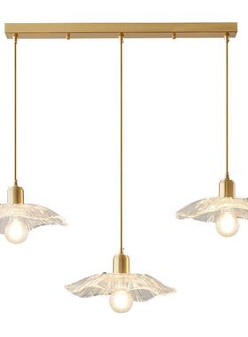 美式铜餐厅吊灯日式三头玻璃吊灯具现代简约家用餐桌饭餐厅灯吧台