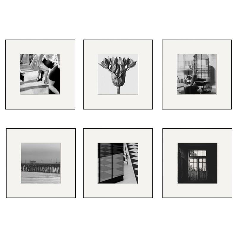 默简片现代约黑白QX202209玄关画高级影复古挂画六联工摄业风客厅