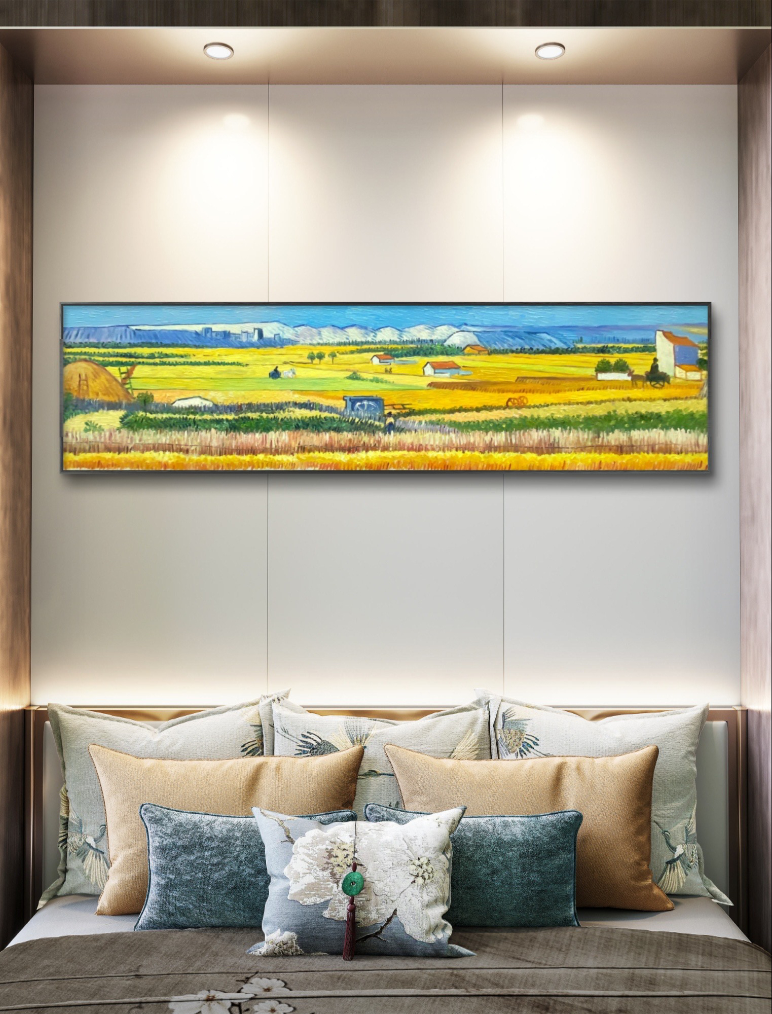 梵高星空油画横版卧室床头挂画装饰画客厅沙发背景墙长条印象派画