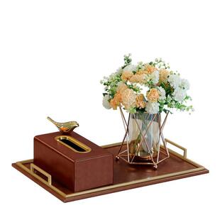 欧创意棕色北轻奢纸巾盒长形方托盘组客厅餐桌装饰盘合家用抽纸盒