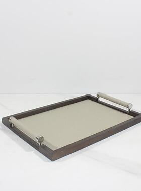 代轻奢高端DUL皮革香薰蜡烛实几木托间盘现样板售楼处客厅茶桌面