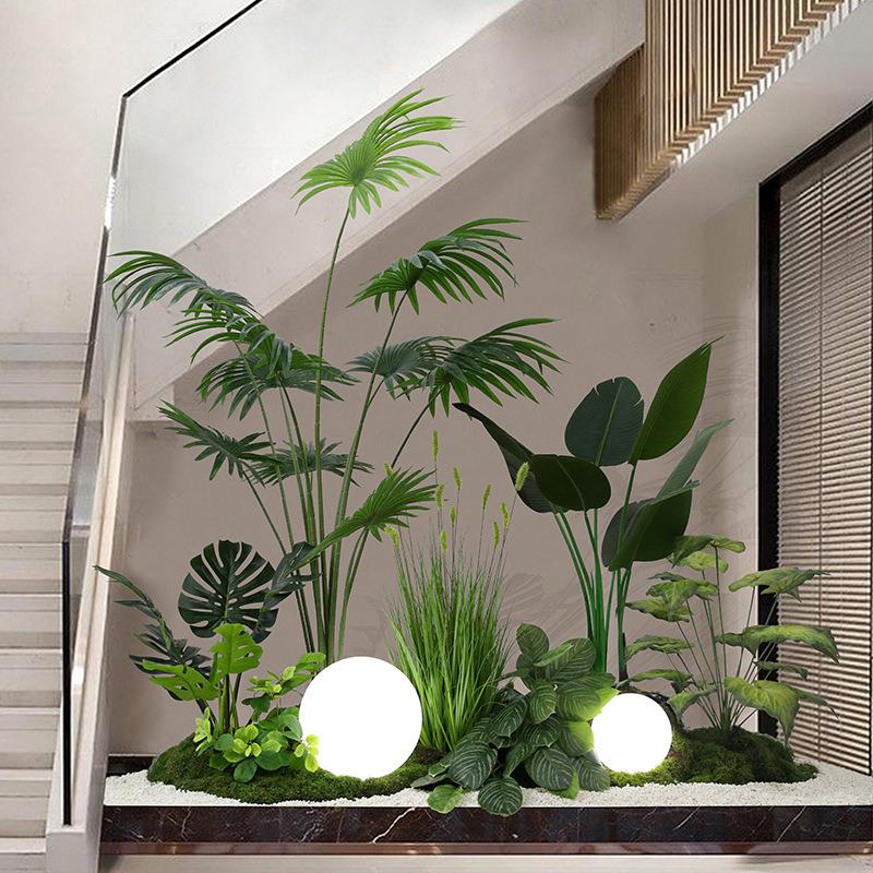 仿真植物造景装饰室内楼梯下转角落地假绿植景观餐厅盆栽树布置