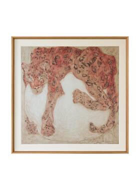 温柔的豹子中古风动物喷绘装饰挂画原木风客厅餐厅卧室玄关挂画