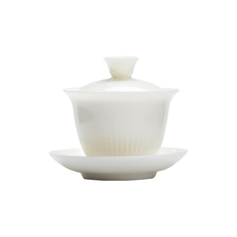德化白瓷手工玉瓷盖碗大号家用泡茶碗茶杯功夫茶具套装不烫手