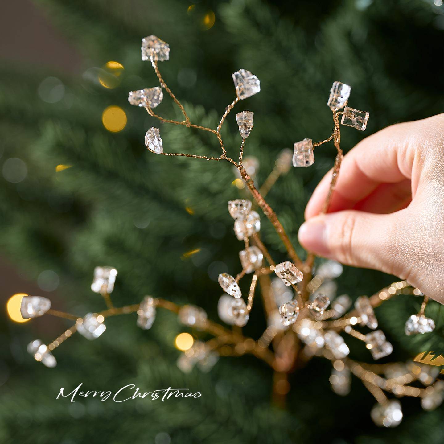 圣诞装饰品场景布置圣诞树挂件挂饰银色水晶仿真树枝插枝2025新款