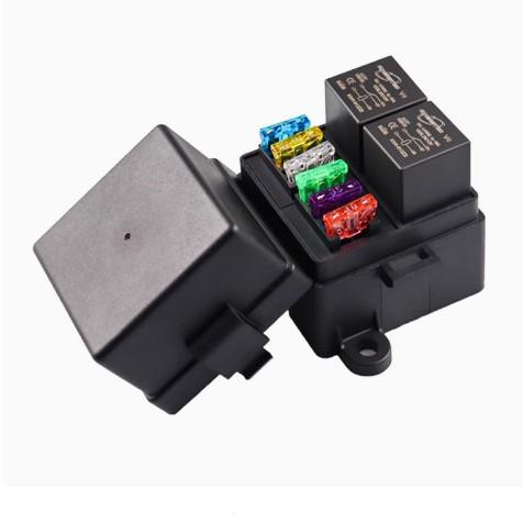 4路汽车保险丝12V24V4P5P保险丝继电器盒 2路继电器6个保险丝