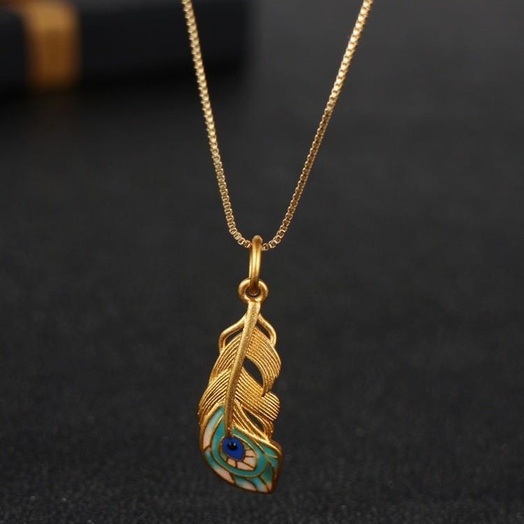 羽毛吊坠黄金色女沙金挂件单独挂坠不含项链女孩坠子高桥吾郎风格