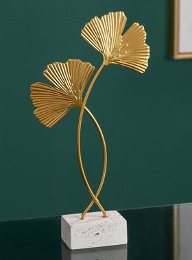 北欧仿真铁艺银杏叶装饰摆件客厅酒柜电视柜高级感轻奢金属工艺品