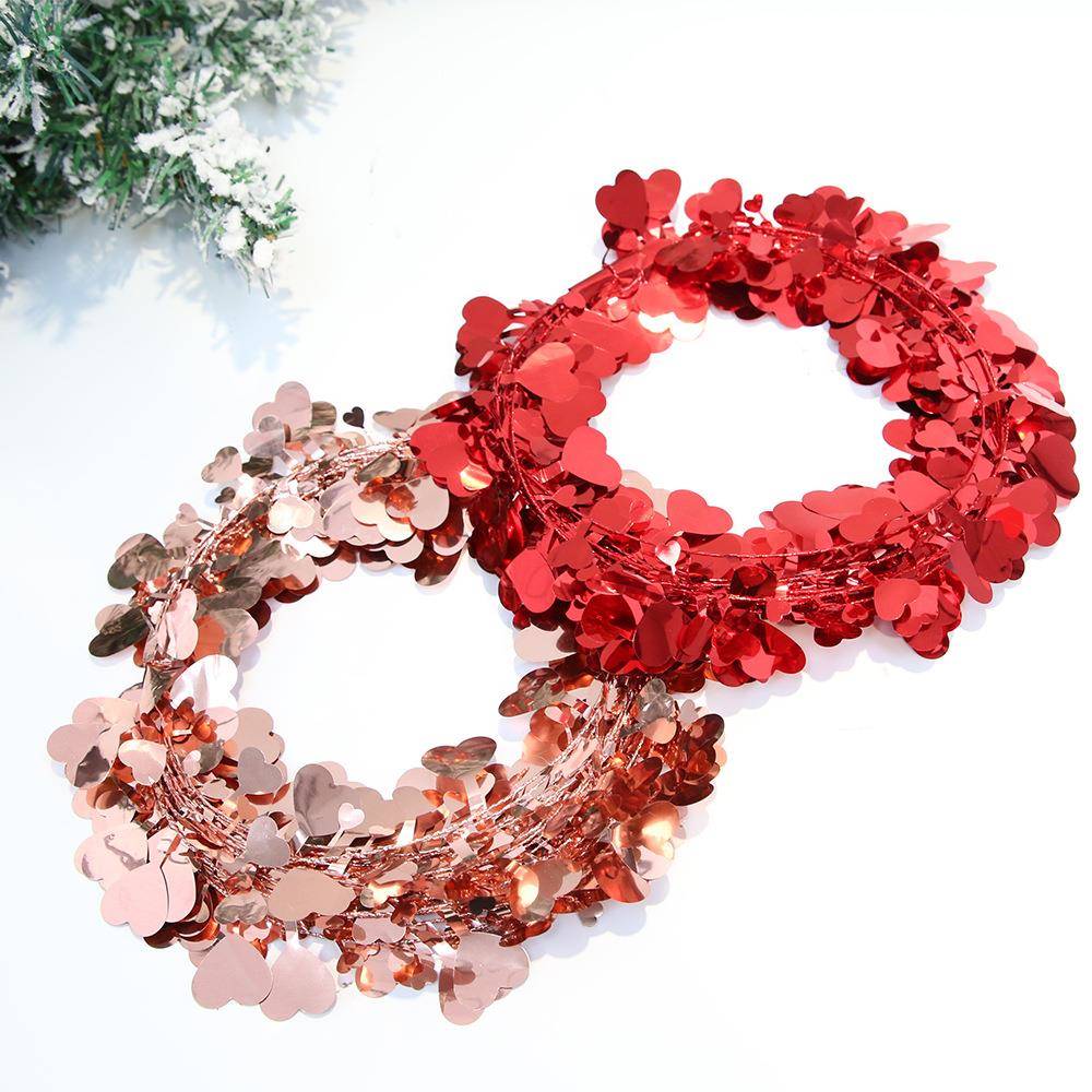 情人节爱心彩条花环婚庆婚房气氛布置缠绕金属丝红色粉色桃心铁丝