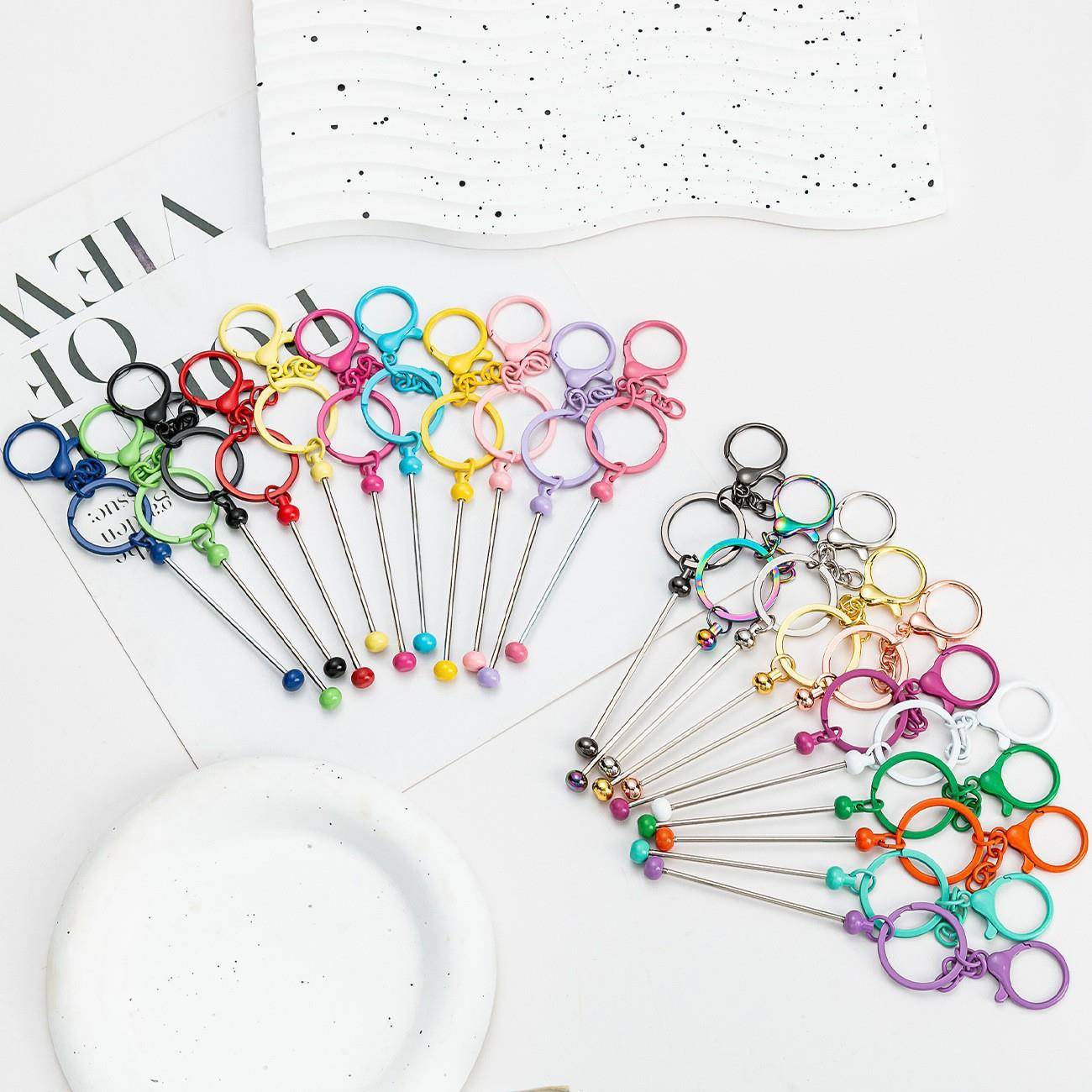 现货串珠钥匙扣 手机壳耳机套挂件钥匙扣渐变彩色金属钥匙扣