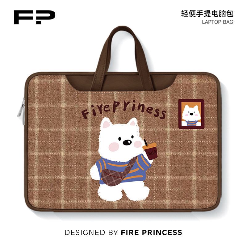 FIREPRINCESS休闲小狗2024斜跨笔记本电脑包女适用苹果macbook平板手提内胆包14寸华为联想荣耀16收纳保护套