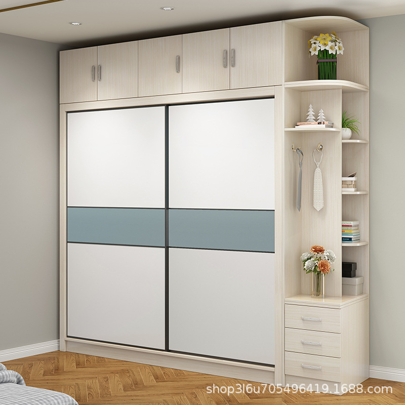 板式衣柜组装现代简约整体移门大衣橱卧室柜推拉门定制组合柜子
