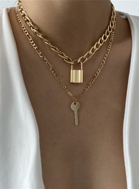 .Ingemark Multi Layer Lover Lock Pendant Choker Necklace Ste