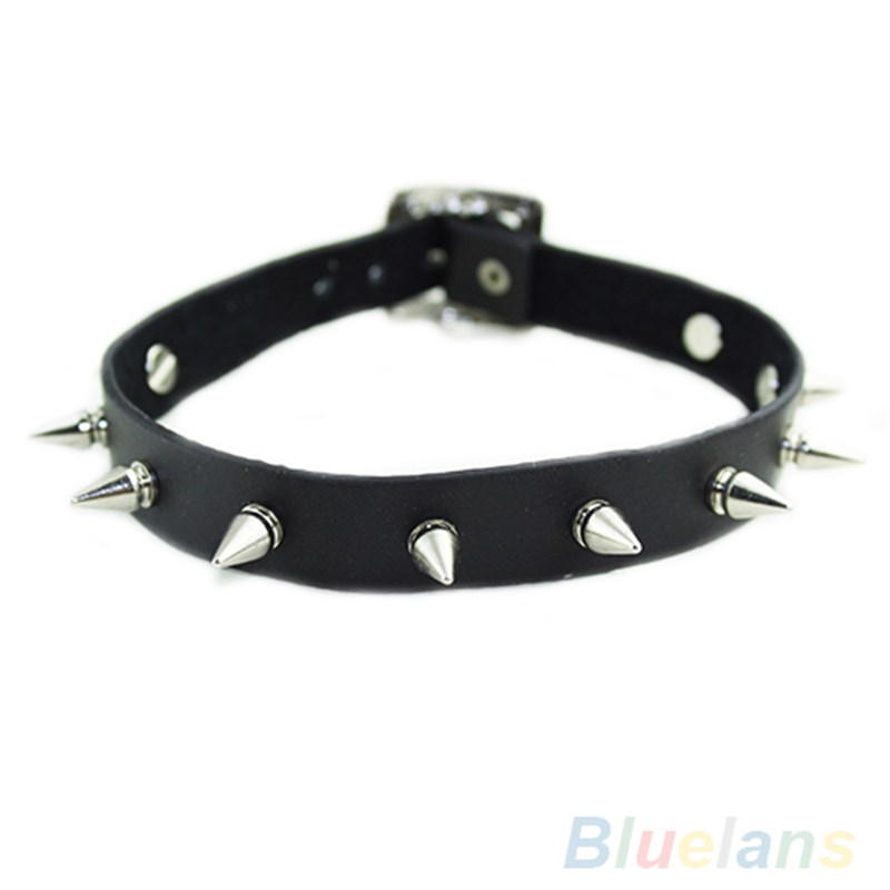 Gothic Men Women Unisex Faux Leather Spike Rivet Choker Punk