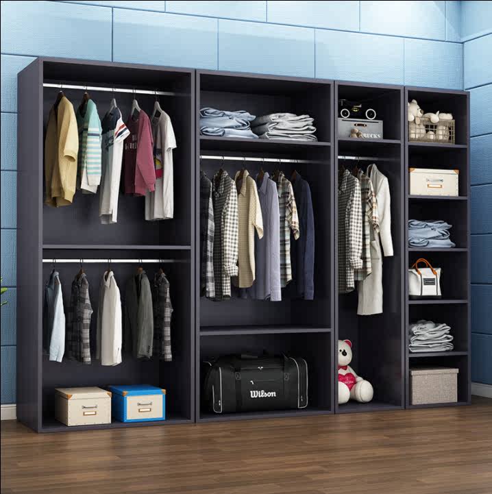 现代简约经济型衣帽间无门实木衣柜组合定制卧室开放衣橱收纳柜子