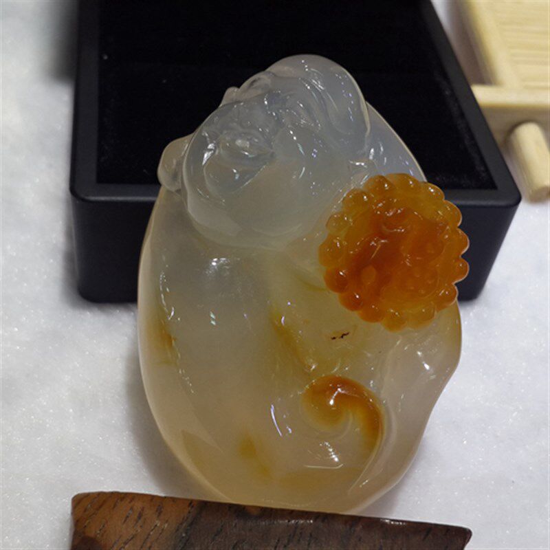 天然翡翠色黄翡冰种俏色弥勒笑佛包衣佛福在手心手把手玩件 男女