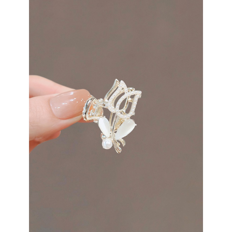 发夹精致仿珍珠玫瑰小抓夹气质感发夹前额刘海发卡夹子2023新款