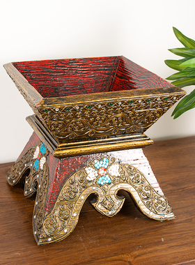 好货泰国家用供盘供佛水果盘佛前供果果盘实木复古红色贡盘上供贡
