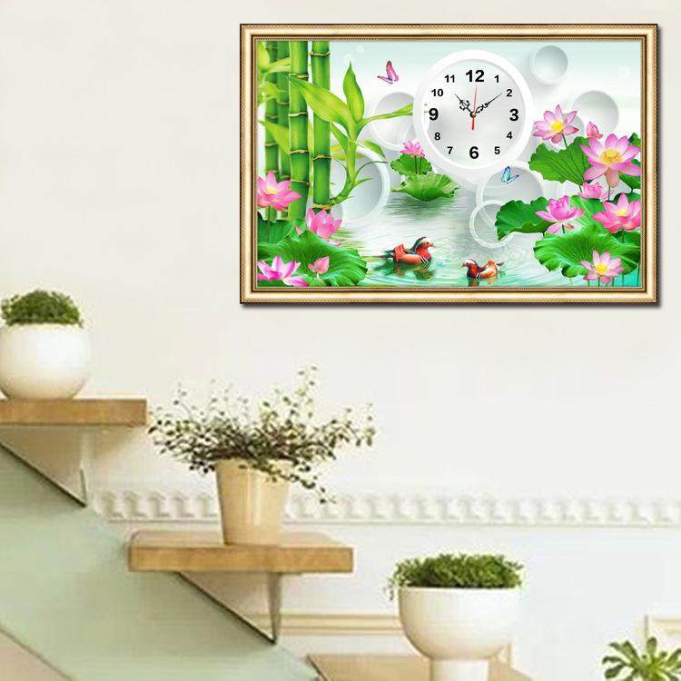 画客厅装饰新款满十字绣钟表2021电表箱遮挡中式挂钻石钻线小件晶