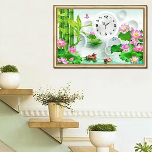 挂钻石钻线小件晶 满十字绣钟表2021电表箱遮挡中式 画客厅装 饰新款