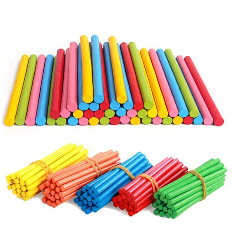 100pcs Colorful Bamboo Counting Sticks Mathematics Montessor