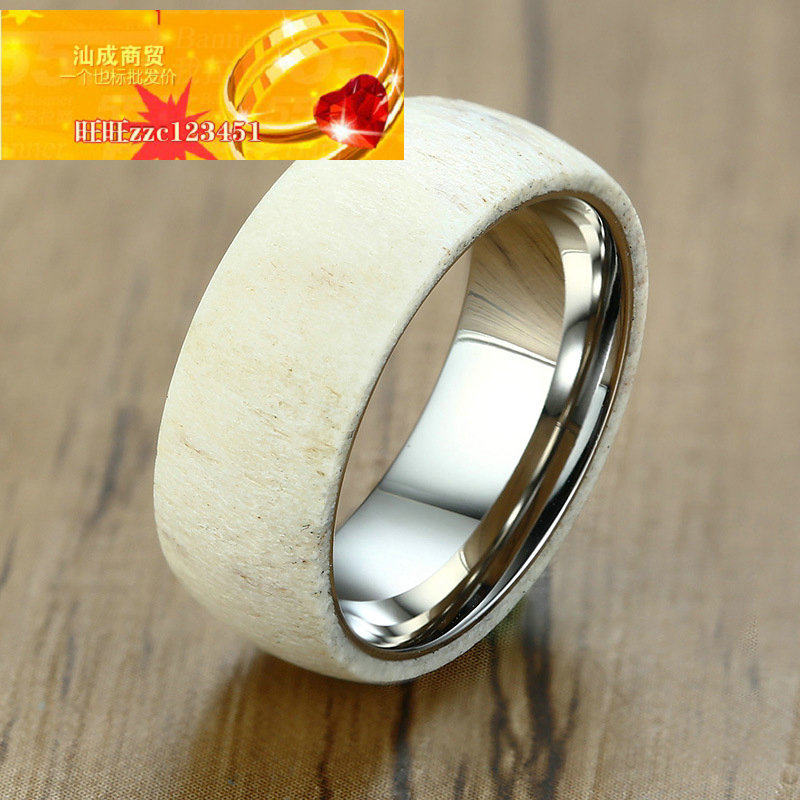 清货处理 8MM不锈钢+鹿角内球戒指钢色男款 跨境饰品深圳 R-433S