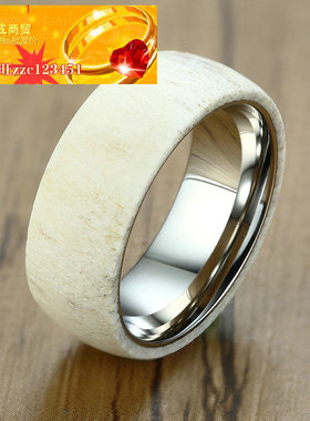 清货处理 8MM不锈钢+鹿角内球戒指钢色男款 跨境饰品深圳 R-433S