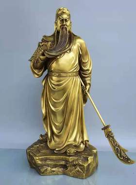 纯铜提刀关公摆件武财神铜像关羽关二爷神像招财家居供奉店铺开业