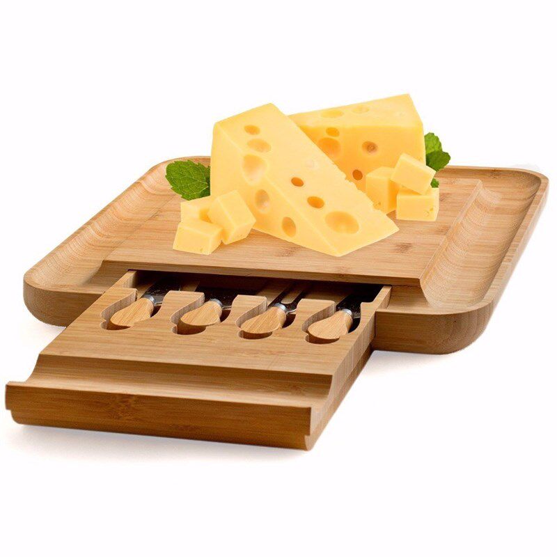 Bamboo Cheese Board with Cutlery Wood Charcuterie Platter Se