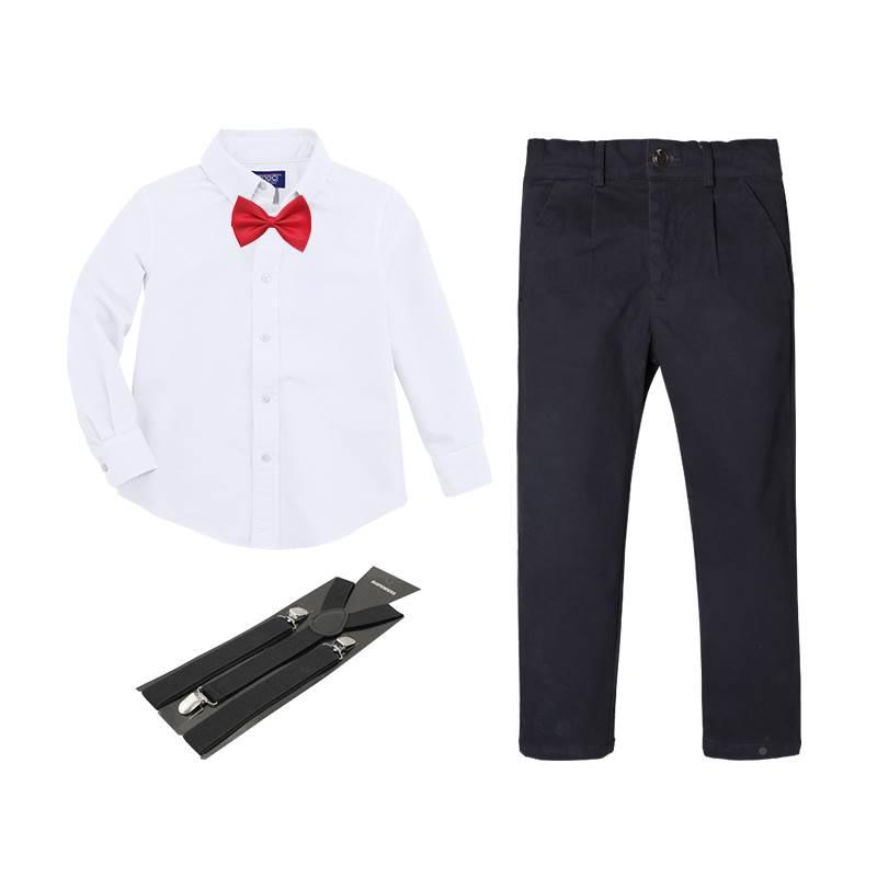 l服儿衫童演出男童白色衬黑裤子短袖套装全棉衬衣六一表套装演礼