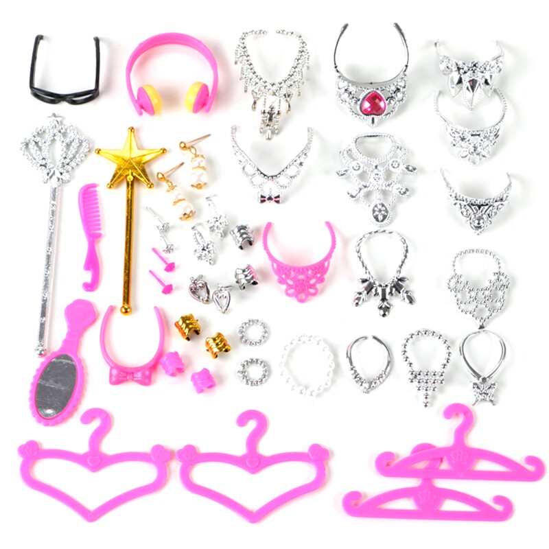 38pcs/Set Barbi Doll Accessories Simulation Jewelry Necklace
