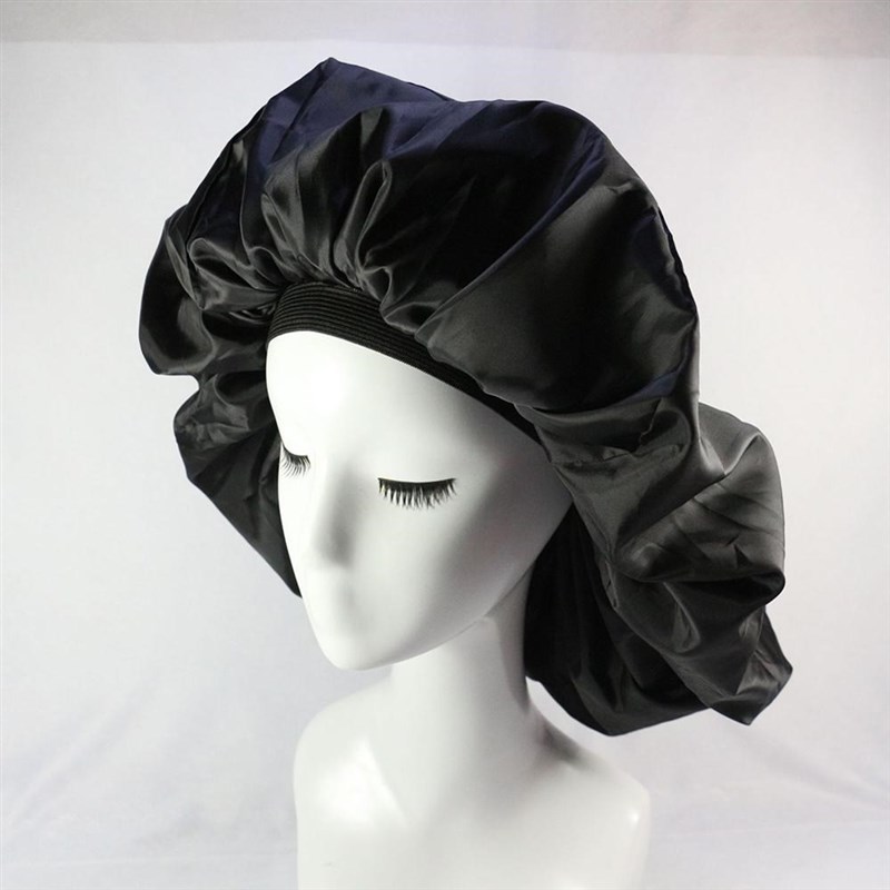 Black Wide Band Bonnet Hair Cap Night Jumbo Sleep Cap Waterp