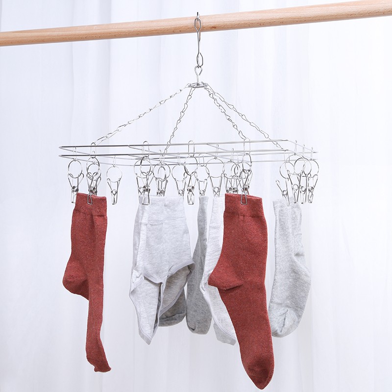 不锈钢衣架多夹子晒袜子圆盘凉晾内衣挂钩神器防风儿童多功能衣架