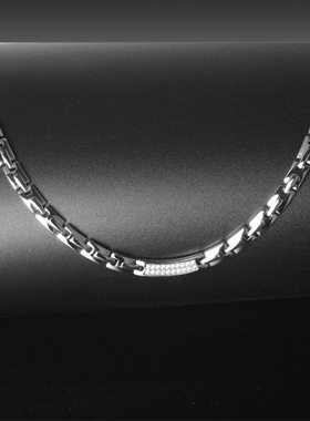 时尚欧美镶钻钛钢不锈钢项链玫瑰金色 健康保健锆石锗石项圈MS355