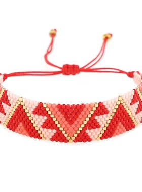 欧美跨境博主ins同款红色系爱心桃心米珠手錬套装甜心混搭叠戴风