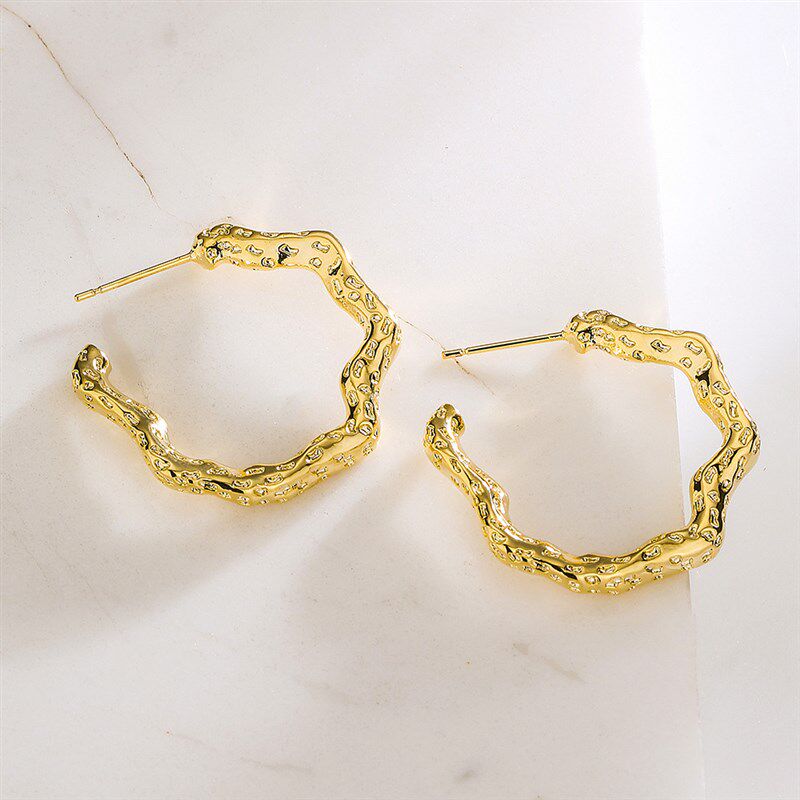 澳古 欧美INS铜镀真金麻花C形耳环女设计感小众个性耳饰 跨境