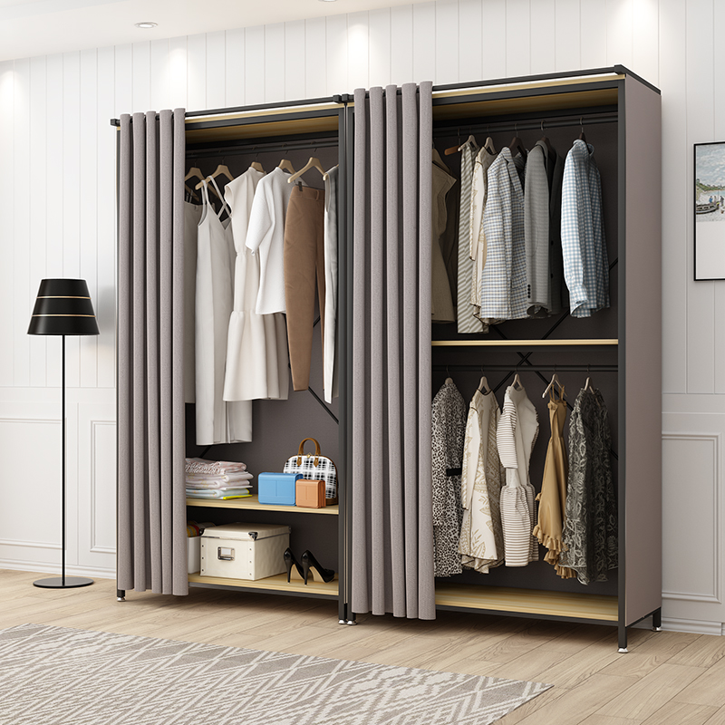 开放式衣柜卧室落地组合挂衣架衣帽间置物铁艺租房用收纳简易帘子