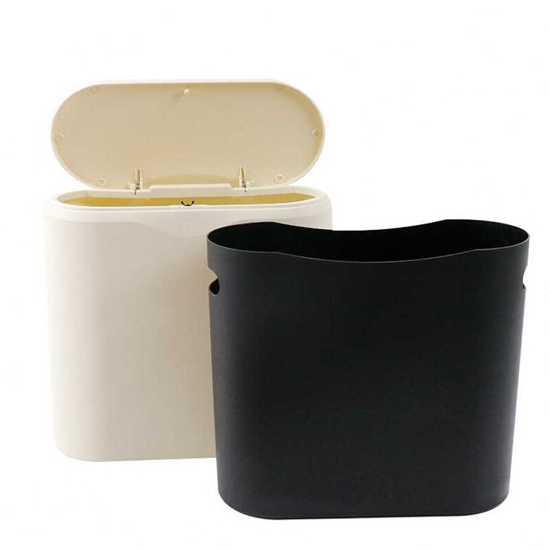 冰禹BYyc104卫生间夹缝带盖垃圾桶按压式卧室收纳纸篓卡其色