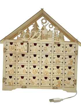 2022 Natal Kayu Kalender Advent 24 Laci Penyimpanan Lampu