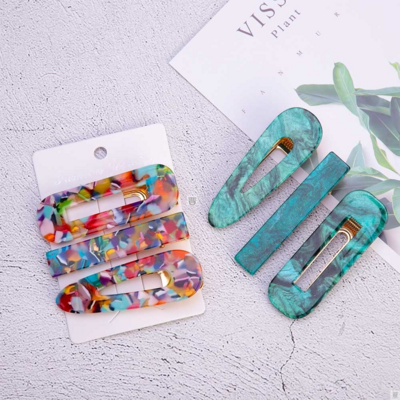 A  3Pcs Acetate Hollow Hair Clip For Women Leopard Marble