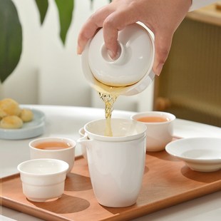 骨瓷盖碗带盖泡茶单个茶碗大号家用客厅办公室白色茶杯茶具套装