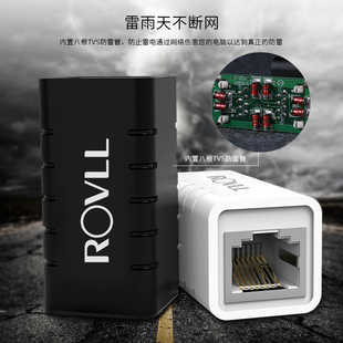 厂促促罗Ll网络长rj45千兆连网线对接头六类防雷通头通双孚直lr品