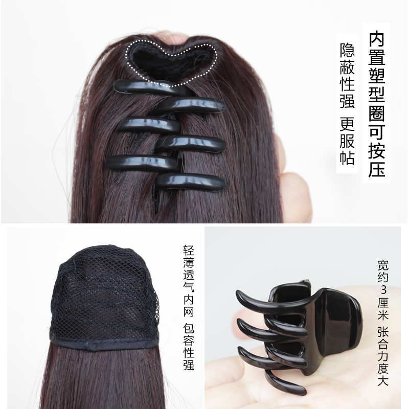 假发真发全真人发马尾辫女夏抓夹大波浪中长短款假短马尾梨花卷发