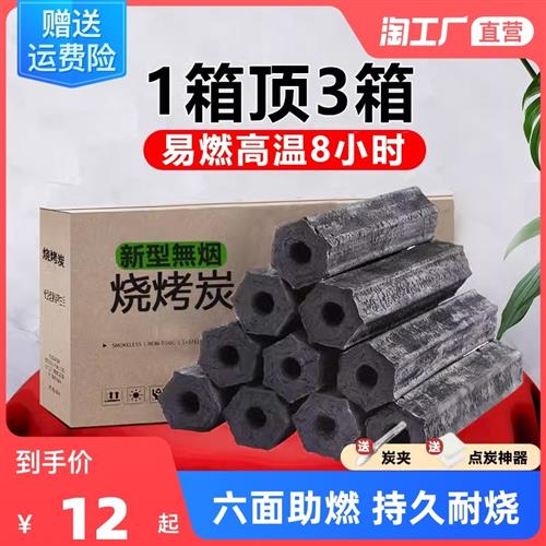 木炭烧烤碳无烟家用果木炭碳烤炉竹炭烤火室内炭块速燃煤炭专用碳