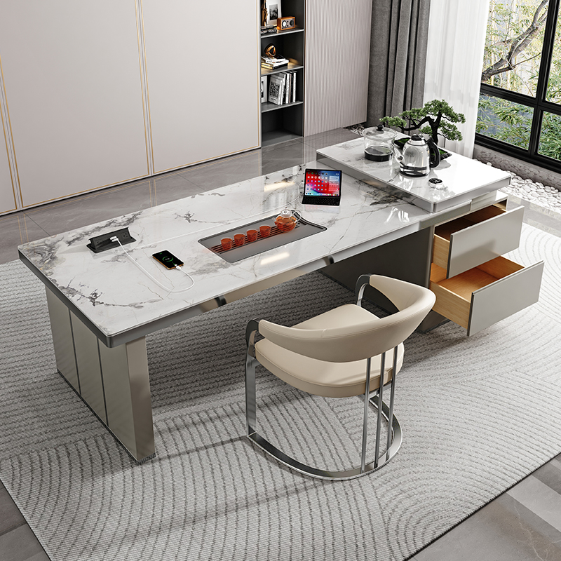 轻奢岩板茶桌椅组合现代简约功夫茶台家用阳台书桌办公一体泡茶桌