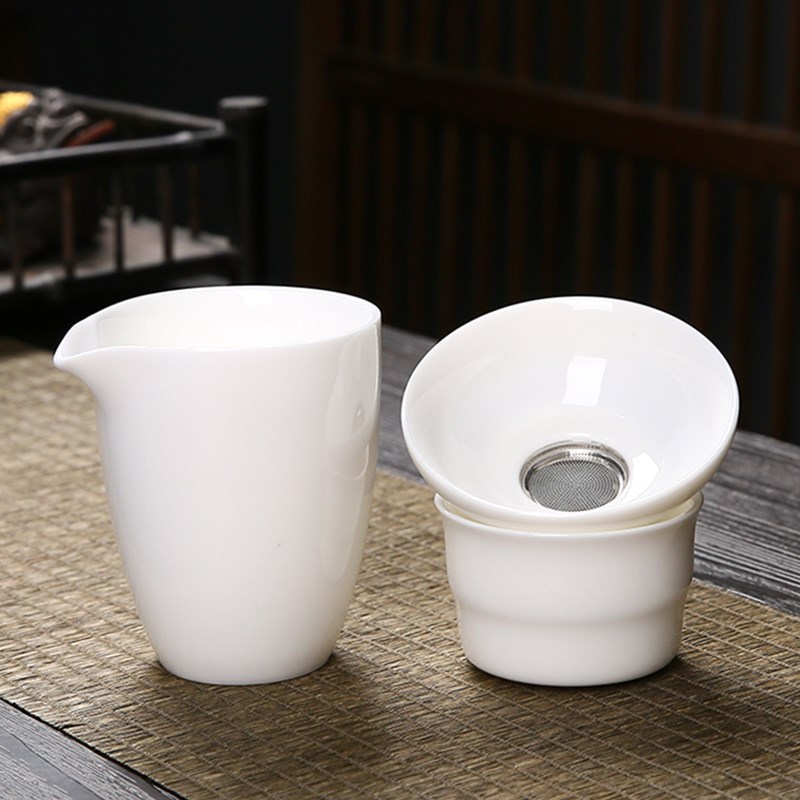 羊脂玉白瓷茶漏架滤茶器不锈钢网公道杯组合茶具分茶隔器茶叶过滤