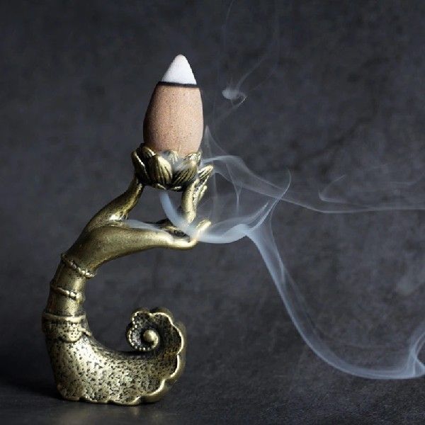 极速Copper Hand Lotus Backflow Incense Burner Aromatherapy