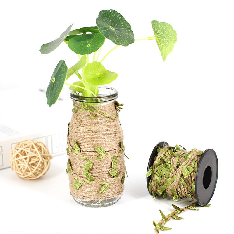 绿色森系藤条麻绳带叶子绳子手工制作diy装饰树叶照片墙材料包邮